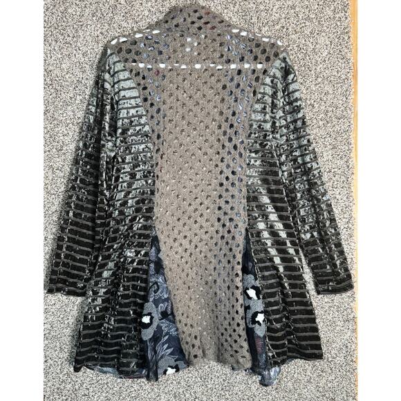 Aris. A Mixed Media Velvet Lagenlook Boho Artsy Patchwork Cardigan Duster Sz L - Picture 6 of 8